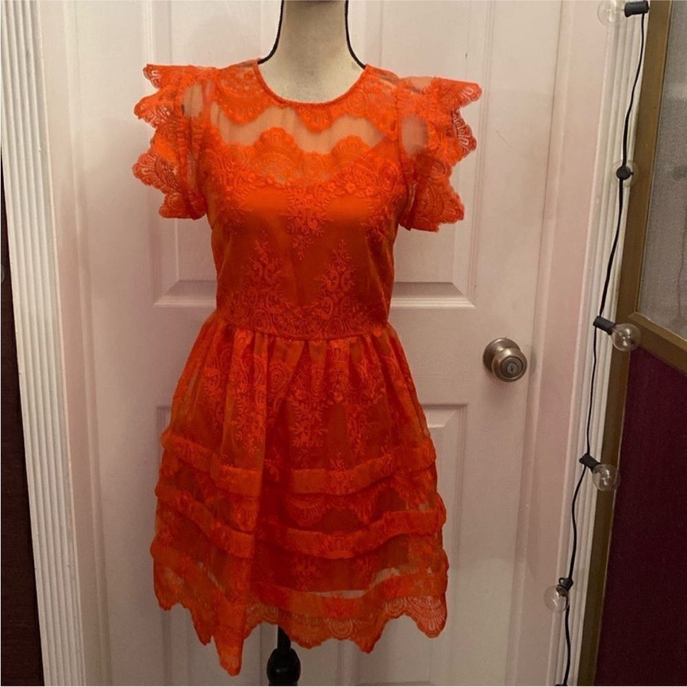 Marissa Webb coral red Lace 2pc Dress, XS